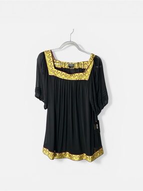 Nicole Miller Sheer Black Boho Goth Festival Short Sleeve Peasant Layer Top Sz L